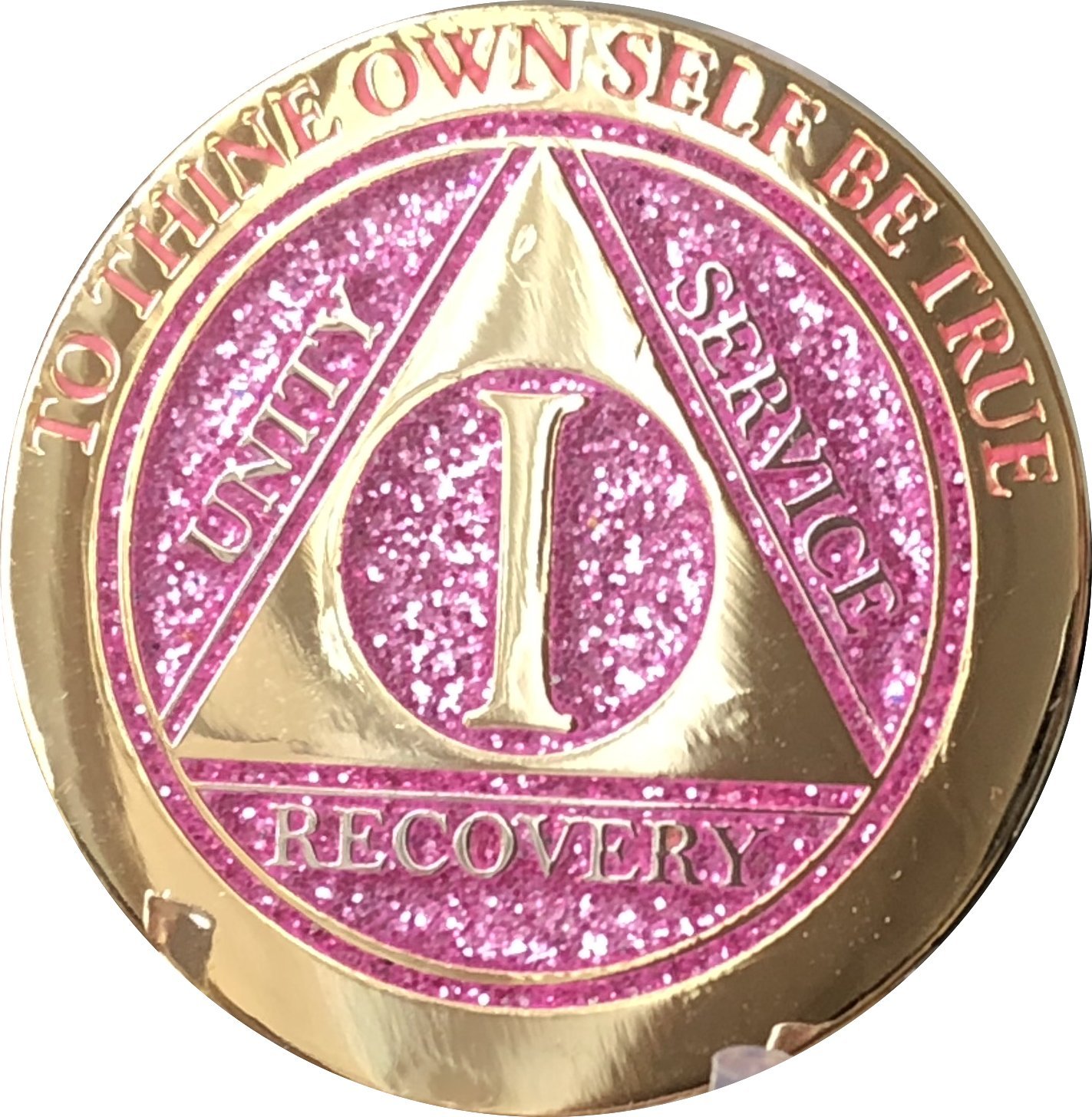 1 Year Elegant Glitter Pink Gold Silver Bi-Plated AA Medallion Chip