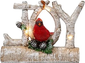 BANBERRY DESIGNS Christmas Cardinal Joy Decorative Figurine - Light Up LED Rice Lights Birch Branch Holiday Decoration - Winter Cardinal Theme Seasonal Décor with Light Up LED Lights