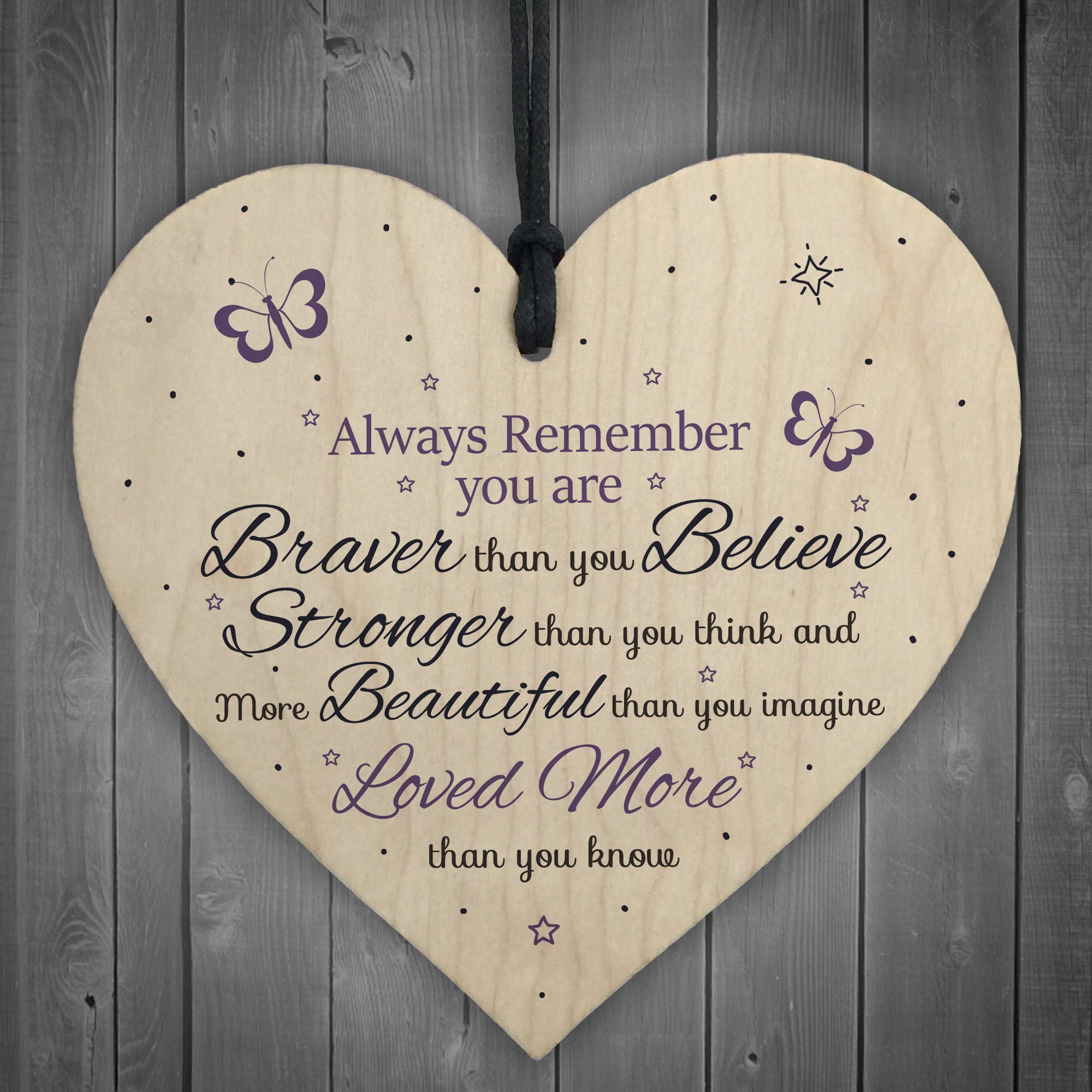 Red Ocean Braver Stronger Smarter & Beautiful Wooden Hanging Heart Friendship Love Gift Plaque Sign