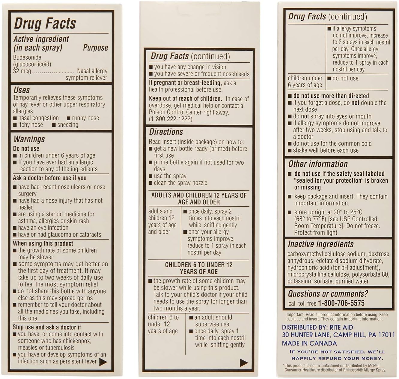 Rite Aid Budesonide Allergy Nasal Spray - 120 Metered Sprays | Allergy Relief Nasal Spray | 24-Hr Non-Drowsy Allergy Relief | Sinus Medicine for Adults | Decongestants for Adults: Health & Personal Care