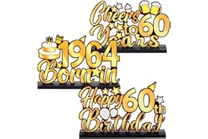 YANGMICS DIRECT 3 Pieces Happy 60th Birthday Party Table Decorations, Born in 1964, Cheer To 60 Years Table Centerpiece Sign Wooden Birthday Presents Congrats for Birthday Party Dinner Table Topper Favors