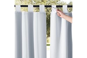 NICETOWN Windproof Outdoor Curtains for Patio/Pergola - Water Repellent Thermal Insulated Light Block Curtains with Self-Adhe
