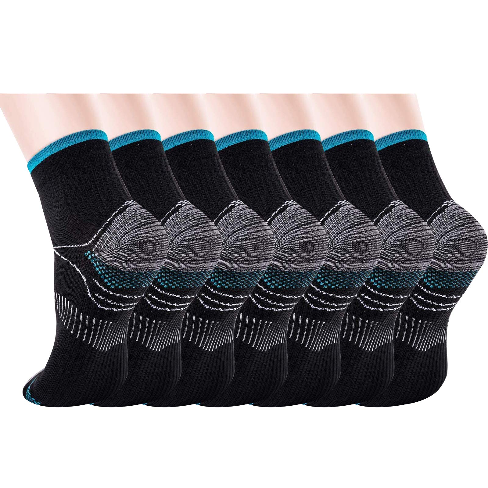 Compression Socks for Women and Men (7 Pairs) Low Cut Compression Foot Socks Comfortable Lightweight Fit for Plantar Fasciitis Relief, Cushion Foot Support, Running, Travel (Black, L/XL)