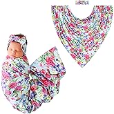 Posh Peanut Soft Baby Swaddle & Headband Set – Viscose from Bamboo Newborn Wrap Receiving Blanket, Nursing or Stroller Cover (Hadley