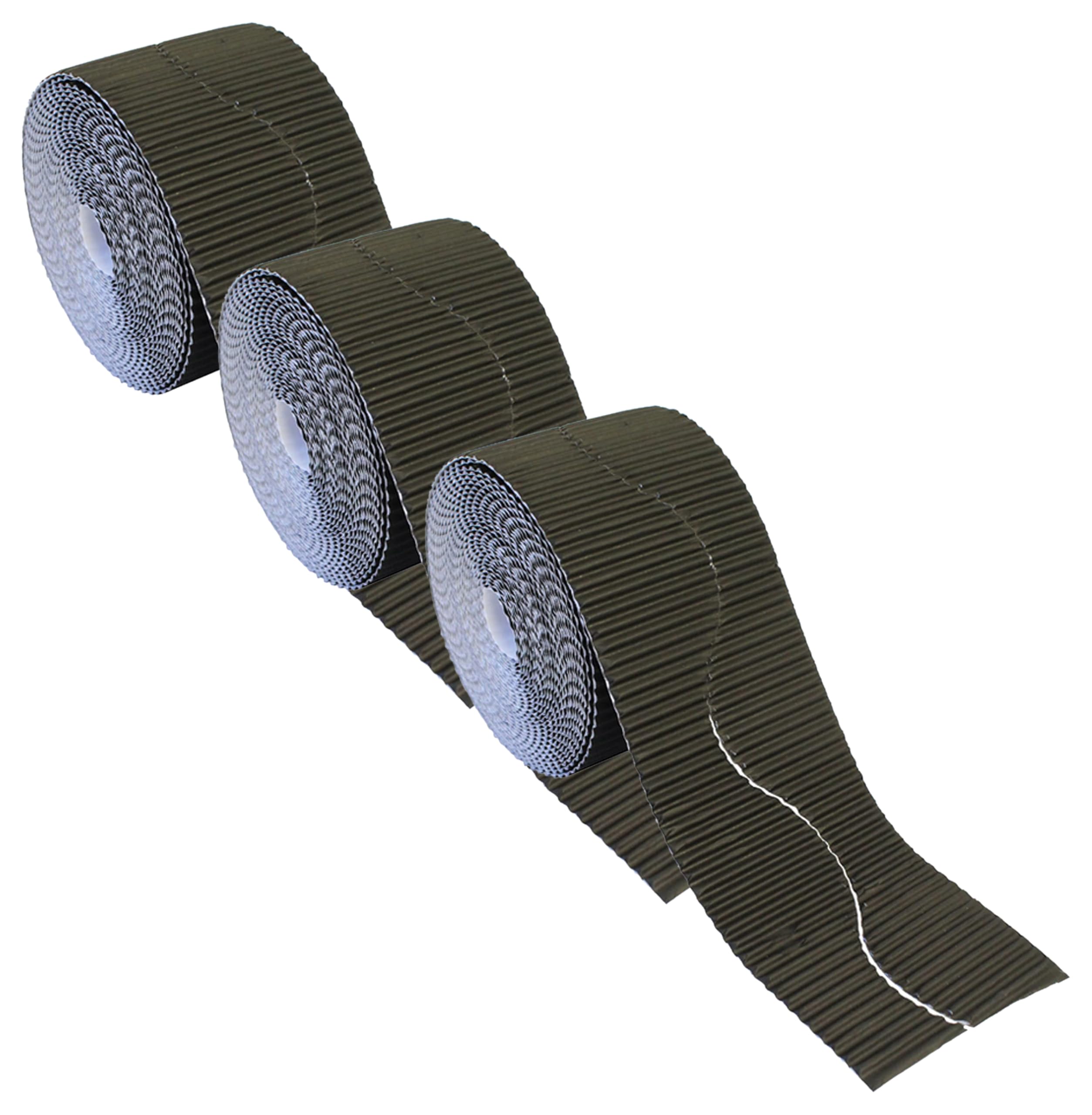 Bright Ideas Corrugated Border Roll for School Displays, Black, 10cm x 7.5m (Pack of 3)