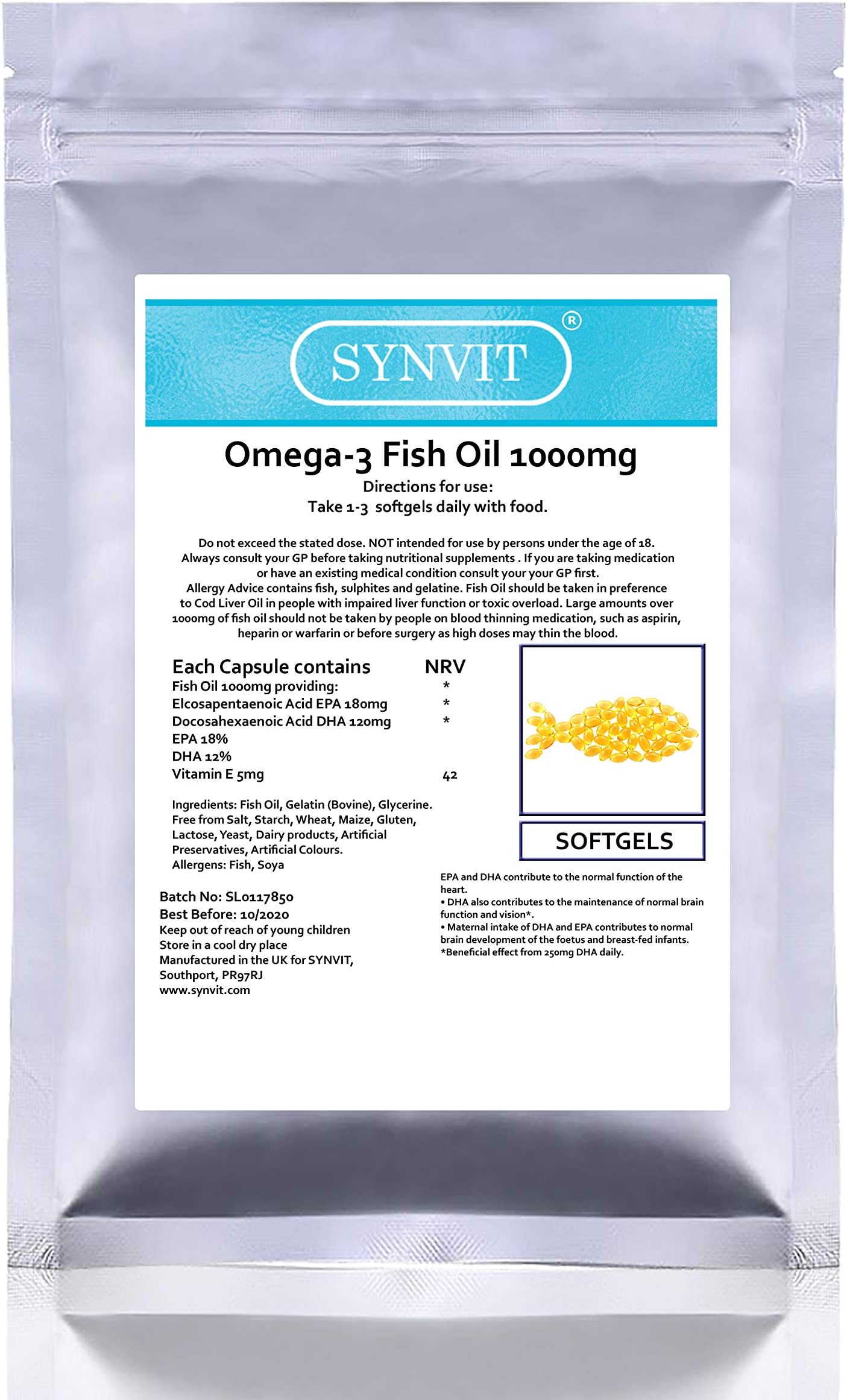Omega-3 Fish Oil 1000mg SYNVIT® 1 per Day (30 Capsules)