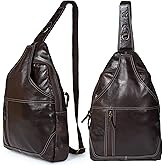 Coyote Bay® HideSling Premium Full Grain Leather Laptop Sling Bag, Large Crossbody Shoulder Bag, Leather Backpack for Men Women Travel Work