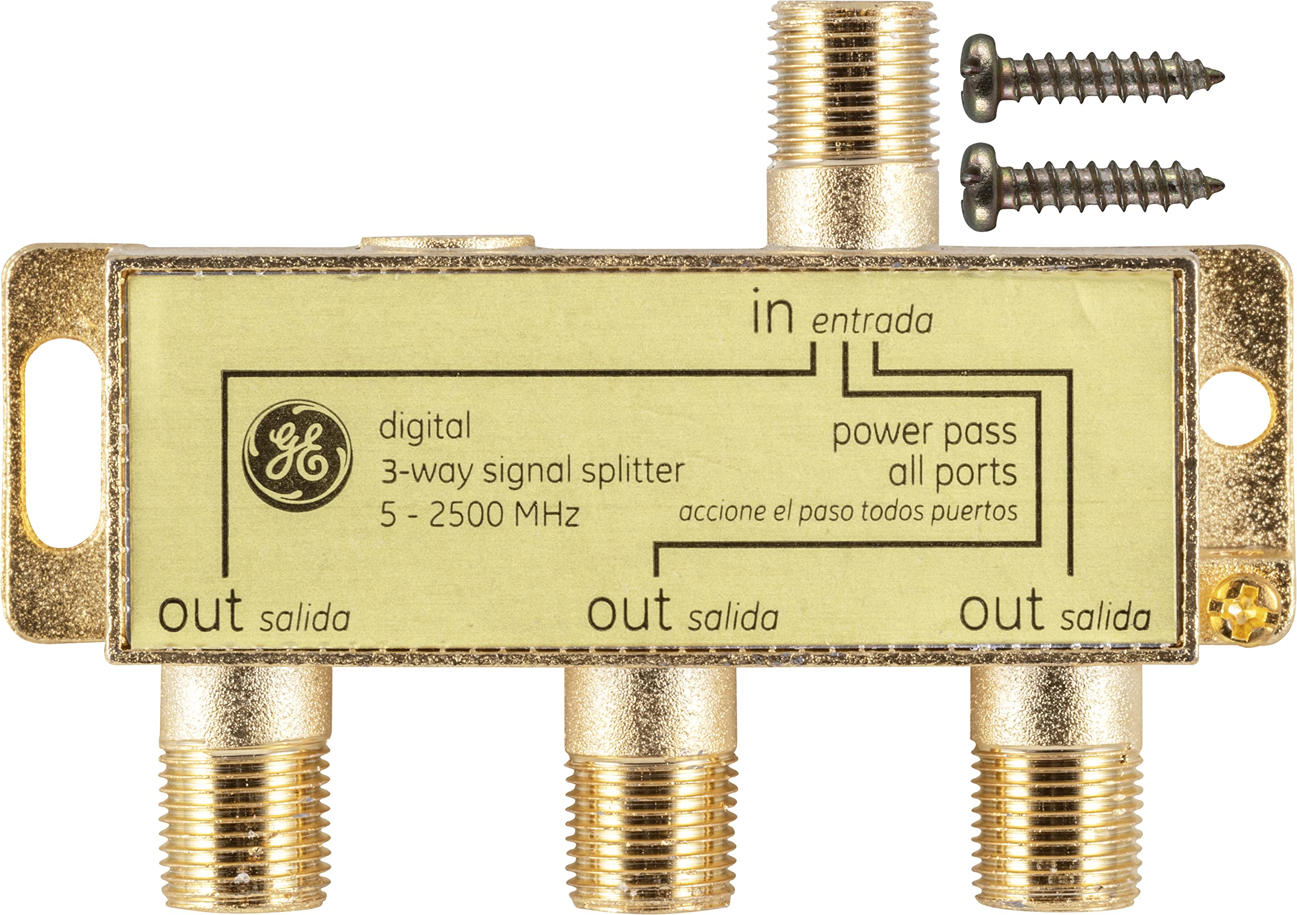 Digital 3-Way Coaxial Cable Splitter, 2.5 GHz 5-2500 MHz, RG6 Compatible, HD TV, Satellite, High Speed Internet, Amplifier, Antenna, Gold Plated Connectors, Corrosion Resistant, 73756