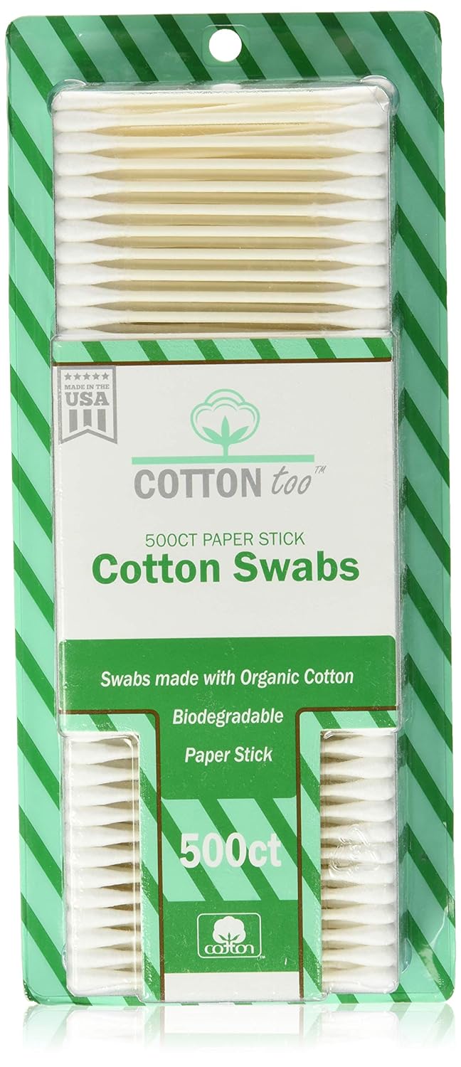 Cotton Too 500 Count Organic Cotton Swabs, 2 Pack