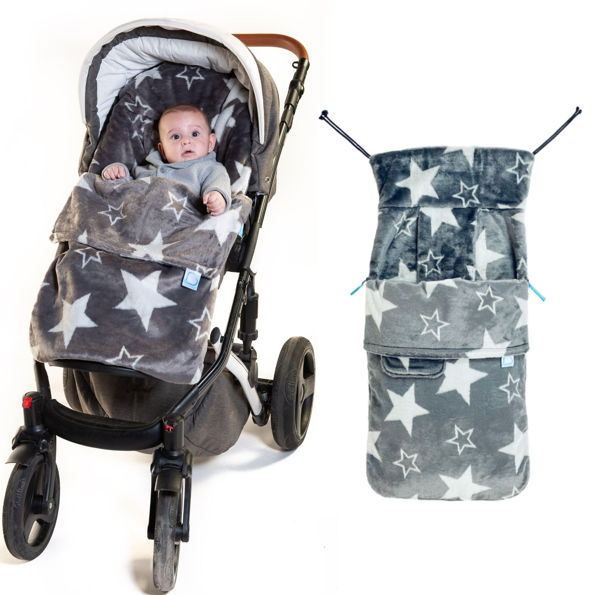 Buggysnuggle Universal Snuggle Fur Baby Stroller Footmuff Bunting Bag, 2-in-1 Seat Liner & Pushchair Footmuff to Keep Baby Warm & Dry, Star Struck