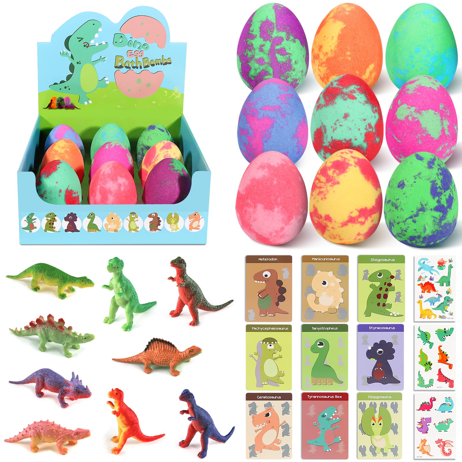 Bath Bombs for Kids with Surprise Toys Inside - 9 Pack Dinosaur Bath Bombs Gift Set, Dinosaur Toys for Kids 3 4 5 6 7 8 9 Years, Stocking Stuffers for Kids, Christmas Gifts Bubble Bath Fizzes