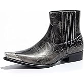 POTENCE STAR Men's Chelsea Boots with Floral Jacquard Fabric and Silver Toe Cap Slip On Dress Boots for Stage, Party, Fashion, Casual, Stylish Shoes