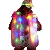 NIWOTA Light up Jacket Women LED Faux Fur Outwear White Furry Glow Vest For Rave Parties