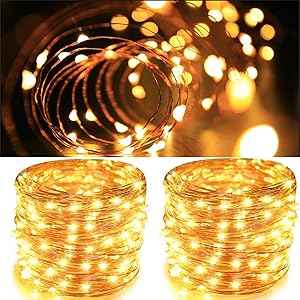 Aluan Fairy Lights 2 Pack 100 LED 33 FT Copper Wire Christmas Lights USB & Battery Powered Waterproof LED String Lights with 8 Modes for Indoor Outdoor Bedroom Wedding Party Patio Decor, Warm White