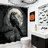 Halloween Crow Shower Curtain Fantasy Gothic Animal Mystical Wildlife Scary Goth Raven on Branch Tree Full Moon Night Sky Horror Forest Silhouette Dark Decor Curtain 70