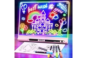 16“ Rechargeable LED Drawing Board, 9-Color Light Modes with Timer & Built-in Stand, Neon Art Dry Erase Glow Up Doodle Note P