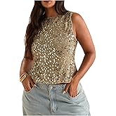 Floerns Women's Plus Size Sparkly Sequin Crewneck Tank Tops Sleeveless Glitter Night Out Tops