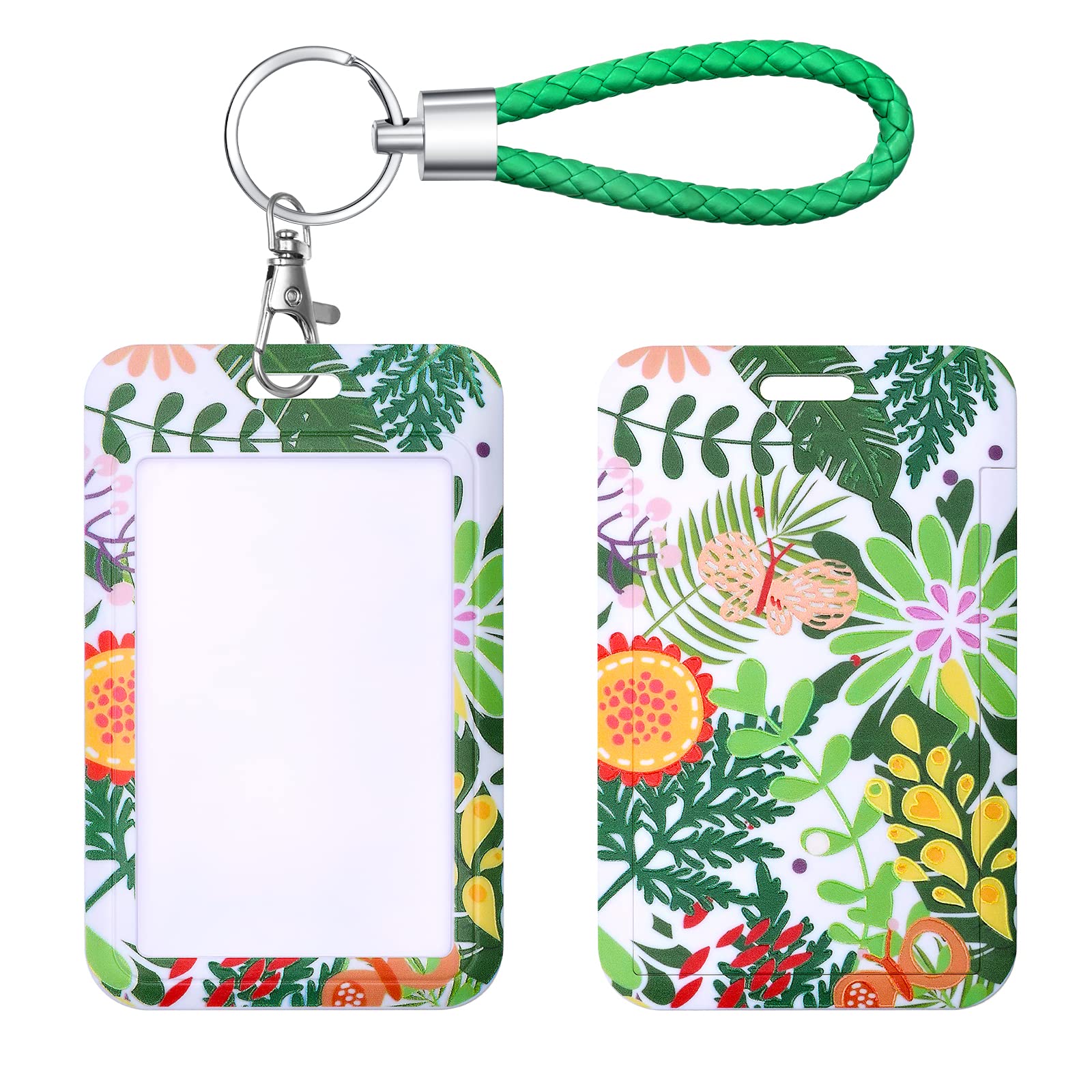 Photo 1 of SHININGEYES ID Card Badge Holder Key Chain with Metal Keyring, Plastic Slide Open with ID Window for Women Men Girls Students,reen Plant Colorful