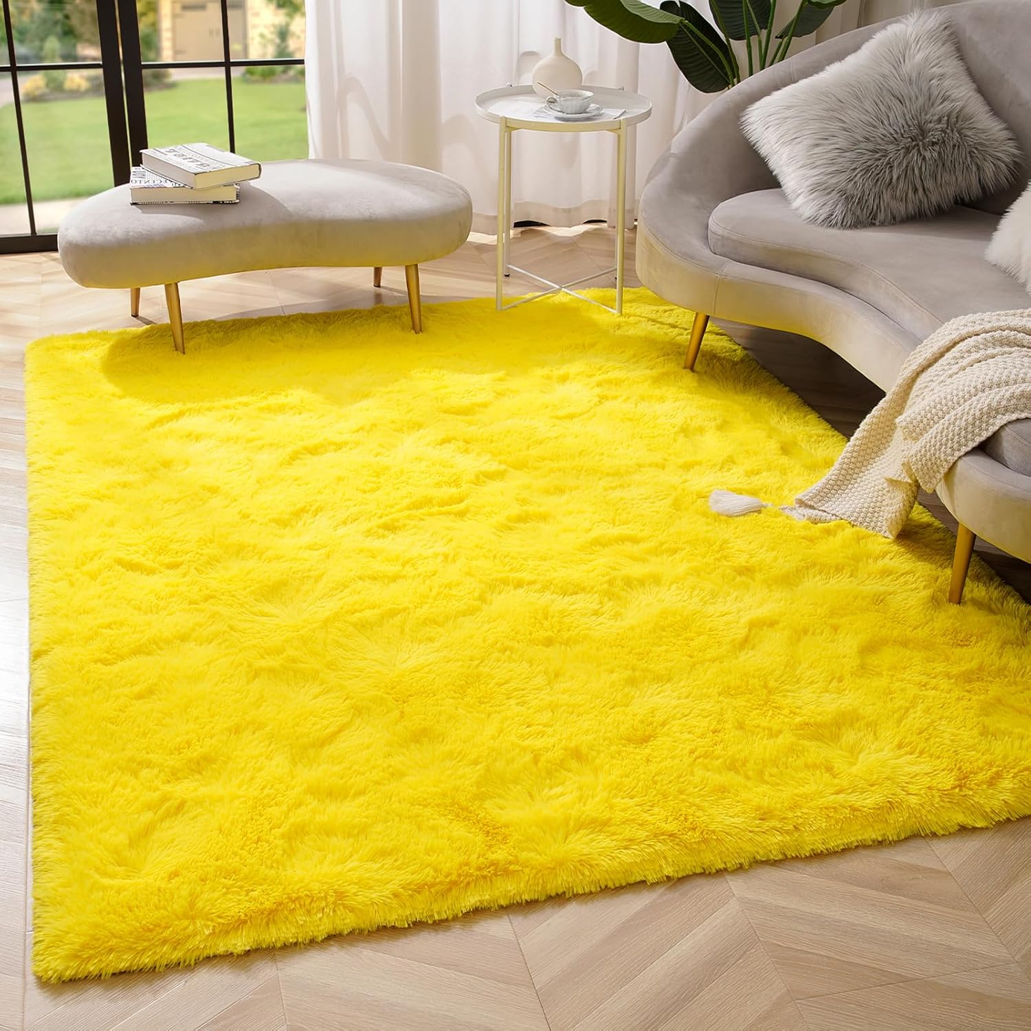 Rugs, Pads & Protectors - Amearea Premium Soft Fluffy Rug 4x5.3 Feet, Fuzzy Area Rugs for Bedroom, Shag Carpet for Living Room Nursery Kids Room Decor, Comfortable Indoor Furry Dorm Carpets, Yellow