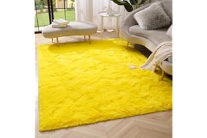 Amearea Premium Soft Fluffy Rug 4x5.3 Feet, Fuzzy Area Rugs for Bedroom, Shag Carpet for Living Room Nursery Kids Room Decor, Comfortable Indoor Furry Dorm Carpets, Yellow