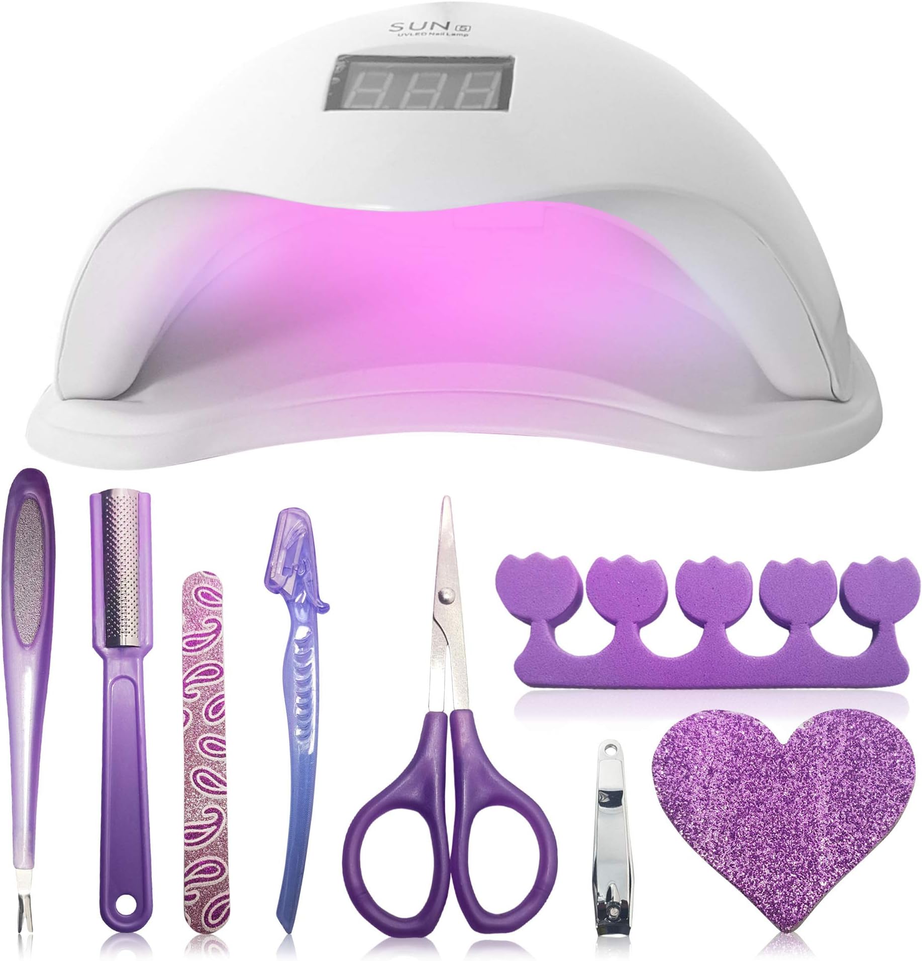 LED Nail Lamp Kit, Femour 12W White Professional Nail Dryer Machine. (30s, 60s, 90s, 30min). Safer for Nails and Skin Than Traditional UV Nail Lamps - 5 Pieces set - Great Gift Buy