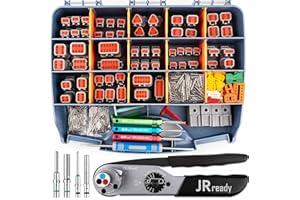 JRready ST6437 Deutsch Connector Kit, DT DTM Connectors 2 3 4 6 8 12 Pin with Turret Style Crimping Tool, Size 16 20 Solid Pins Wire Gauge 14-22AWG, 14AWG Yellow Seals and Removal Tools