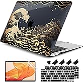DONGKE Compatible with MacBook Air 13 inch Case 2021 2020 2019 2018 Release A2337 M1 A2179 A1932 with Retina Display Touch ID, Plastic Hard Shell & Keyboard Cover - Golden Wave