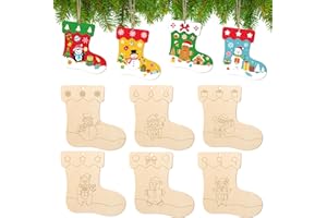 Cochie Wooden Ornaments to Paint - Set of 24, Unfinished Wood Crafts for Painting, DIY Paintable Cutouts with Ropes