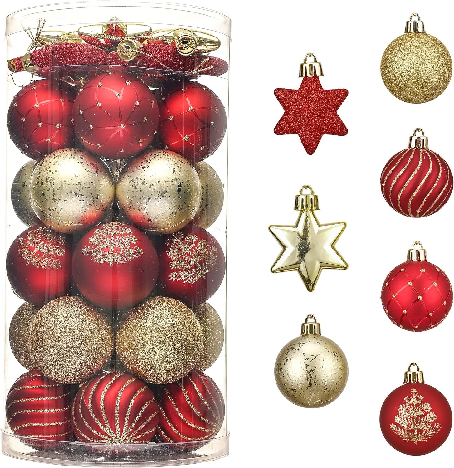 Valery Madelyn Scandinavian Christmas Ball Ornaments, Luxurious, 2.0 inches (5 cm), Set of 35 Balls, Christmas Tree, Decoration, Stylish, Gorgeous, Red, Gold, Red Gold