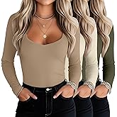 Oakgarden 3 Pack Women's Long Sleeve Tops, Sweetheart Neck Knit Basic Shirts Slim Fit Casual Fall Going Out Tee