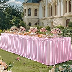 9ft Lenght Glitter Pink Table Skirt for Rectangle