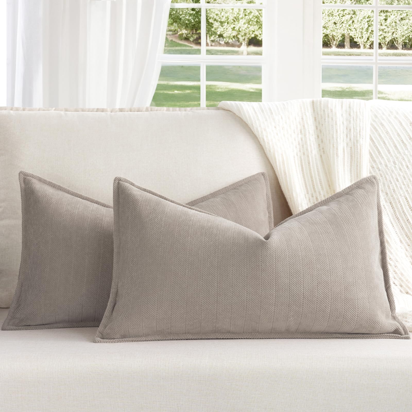 Photo 1 of ZWJD Gray Pillow Covers 12x20 Set of 2 Chenille Pillow Covers with Elegant Design Soft and Luxurious Decorative Throw Pillows for Couch, Bed, and Home Decor
