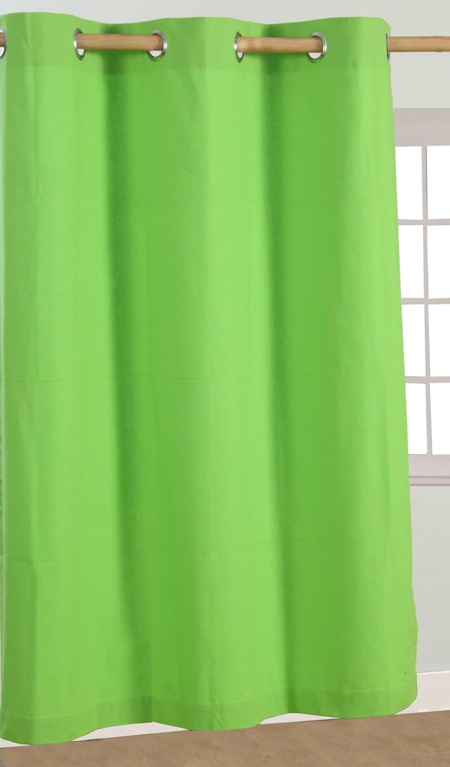 HOMESCAPES Green Eyelet Curtain Pair 117cm (46") Wide x 137cm (54") Drop Plain Heavy Unlined Curtains, W 46.1" x L 53.9" (2 Panels) - Image 3