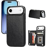 JOYAKI Compatible with iPhone 17 Air Wallet Case with Card Holder, PU Leather Kickstand Card Slots Case with Screen Protecor, Double Magnetic Clasp and Durable Shockproof Cover 6.6" -Black