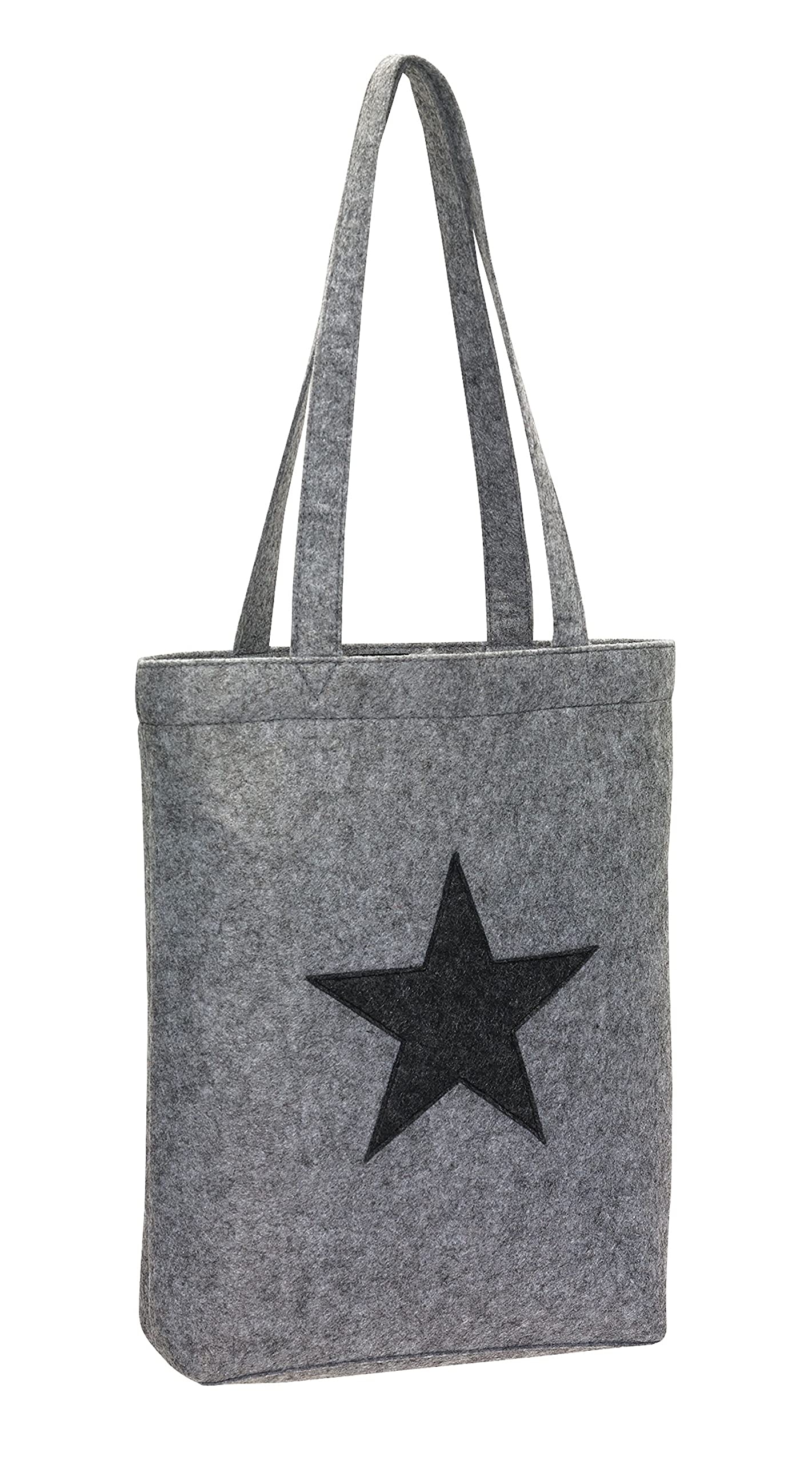 Felt Fabric Bag, Shopper Bag, Shopping Basket Grey with Star