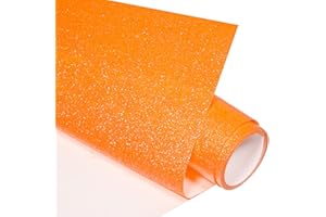 VINYL FROG Glitter HTV Vinyl Heat Transfer VinylRoll 10" x 5ft Neon Orange Iron on Vinyl Glitter Heat PressVinyl for T-Shirts Works with All Cutter Machine