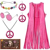 WooHand 60s 70s Outfits for Women Disco Hippie Costume Clothes Cowgirl 70s Halloween Tops Women Fringe Vest Accessories