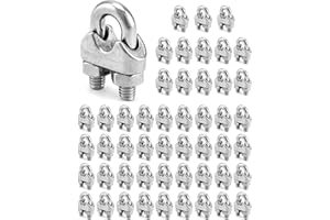 QWORK 1/4" Wire Rope Clamp Clip M6, 50 Pack Large U Bolt Saddle Guy Fastener, 304 Stainless Steel Fastener Cable Clamps, Conn