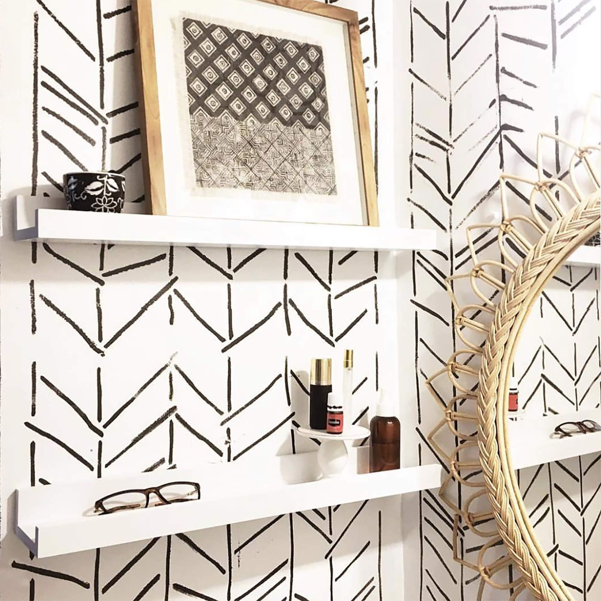 STENCILIT Herringbone Hand Drawn Large Wall Stencil for Painting - XL Size 24"x37.5" - Herringbone wall stencil