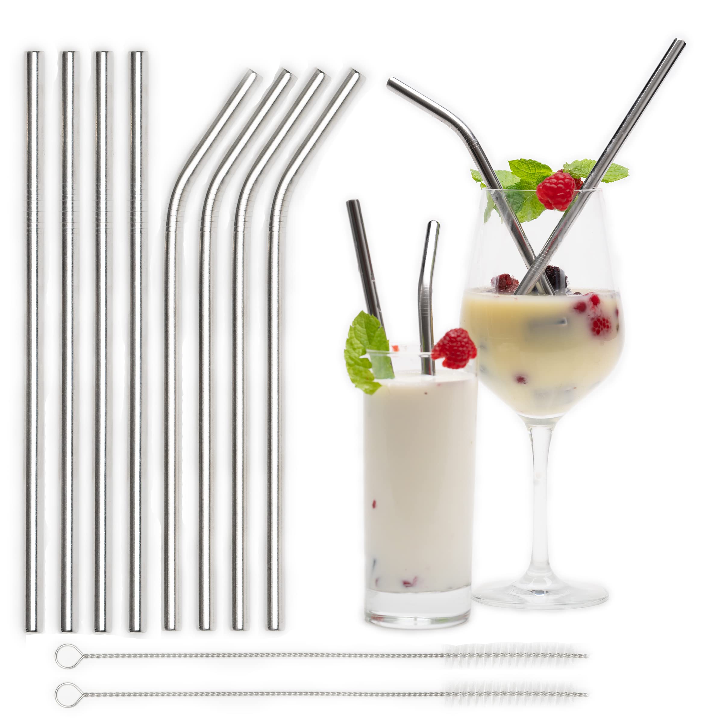 Reusable Straws Metal Drinking Straw Long Dishwasher Safe Silver Set of 4 for Cocktail Smoothie Coffee Tea Reusable Dishwasher Safe Drinking Tube Eyecatcher