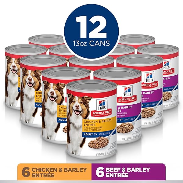 HILL’S SCIENCE DIET ADULT 7+, SENIOR ADULT 7+ PREMIUM NUTRITION, WET DOG FOOD, VARIETY PACK: CHICKEN & BARLEY; BEEF & BARLEY LOAF, 13 OZ CAN VARIETY PACK, CASE OF 12