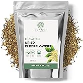 Elanen Naturals Organic Dried Elderflowers 4 oz. (113g), USDA Certified Organic Elder Flower Tea, Flor De Sauco, Whole