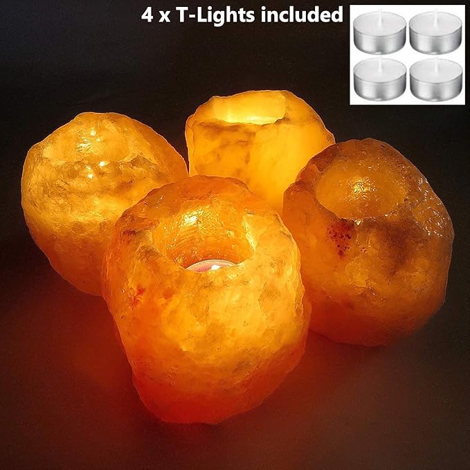 4 x Pack Himalayan Rock Salt Lamp Tea Light Candle Holder, Natural Pink Hymalian Crystal Rock 4 x Pack Himalayan Rock Salt Lamp Tea Light Candle Holder, Natural Pink Hymalian Crystal Rock