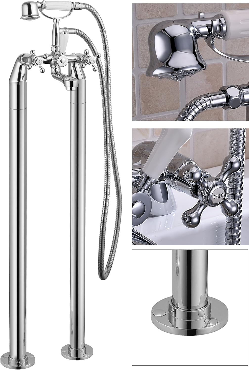 STAFFORD FREESTANDING BATH SHOWER MIXER PIPE LEGS CHROME BATHROOM BRASS