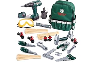 FUN LITTLE TOYS 35PCS Kids Tool Set, Including Electronic Cordless Drill, Pretend Play Toy Tool Accessories and a Sturdy Tool Bag