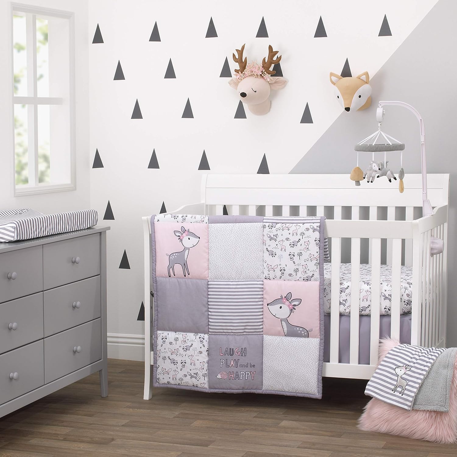 grey and pink baby room
