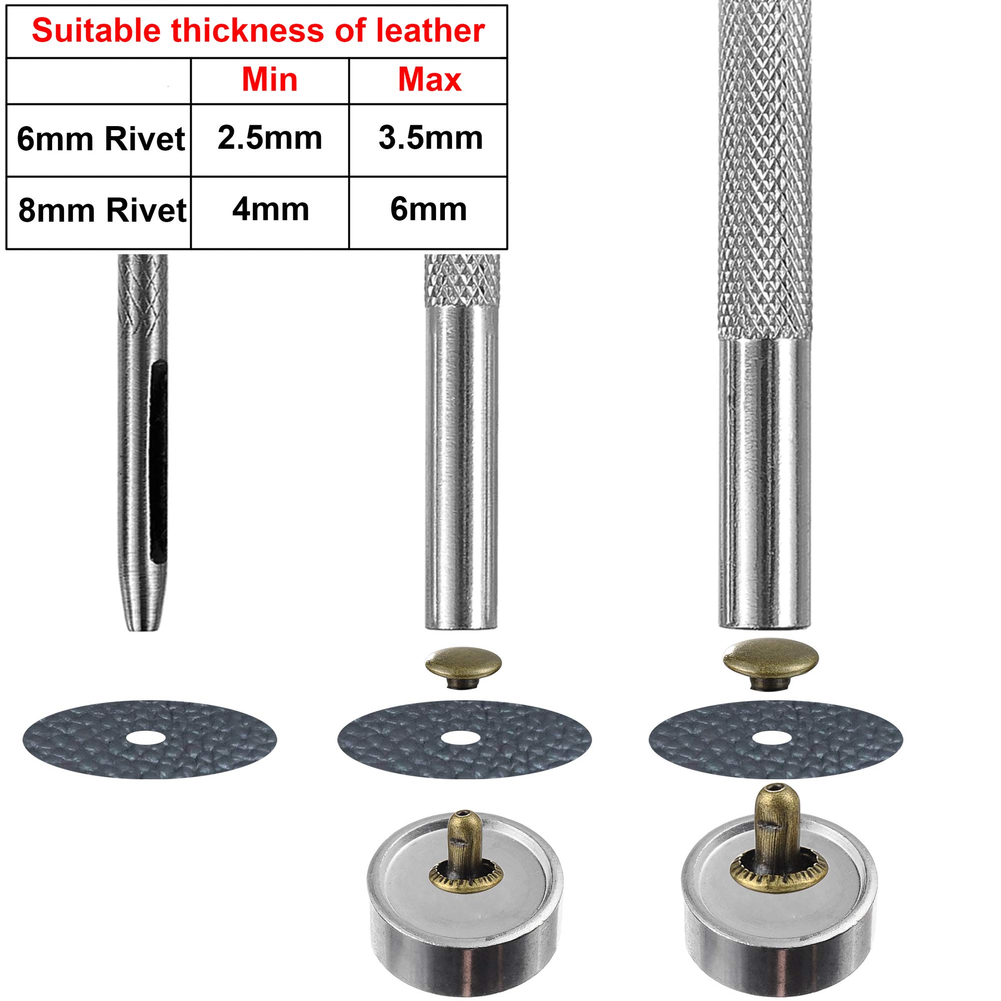 640 Sets Mixed Color Leather Rivets Kit Mixed Size Double Cap Rivets Garment Rivets with Rivet Press Setter Tool for Leather Craft Clothing Shoes Belts Bags Rivets 4 Color 2 Sizes