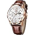 OLEVS Mens Watches Leather Chronograph Luxury Fashion Dress Analog Quartz Wrist Watch Luminous Waterproof Moon Phase Date