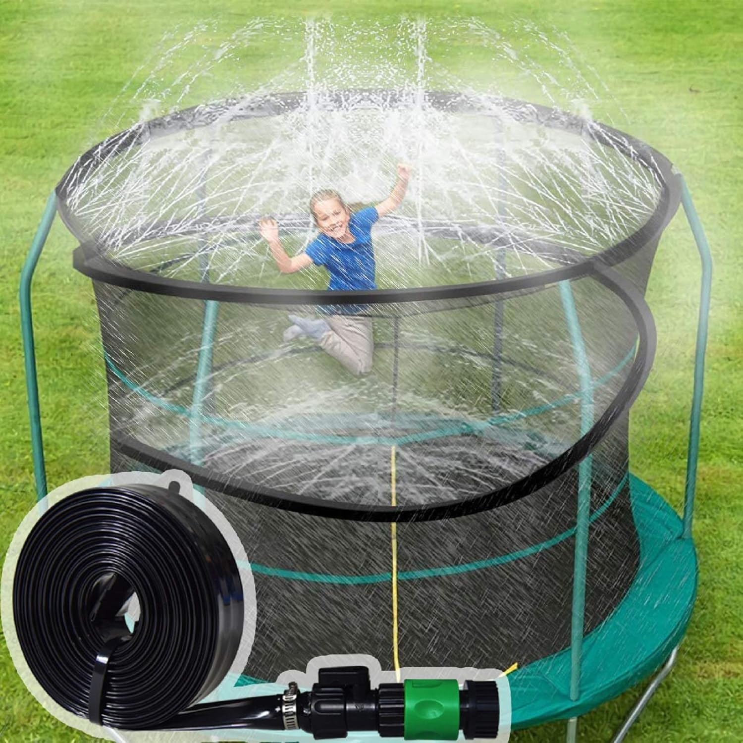ARTBECK Trampoline Sprinkler, Outdoor Trampoline Water Play Sprinklers for Kids, Fun Water Park Summer Toys Trampoline Accessories (Length-39 ft, Sprinkler-4): Toys & Games