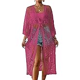Bsubseach Kimonos for Women Lace Sexy Swimsuit Cover Ups Open Front Beach Robe Summer Cardigan